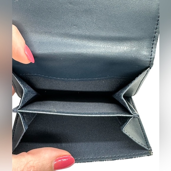 DIOR NWOT DEADSTOCK TROTTER BLUE DENIM CANVAS & LEATHER COMPACT WALLET W DUSTBAG - Picture 7 of 16